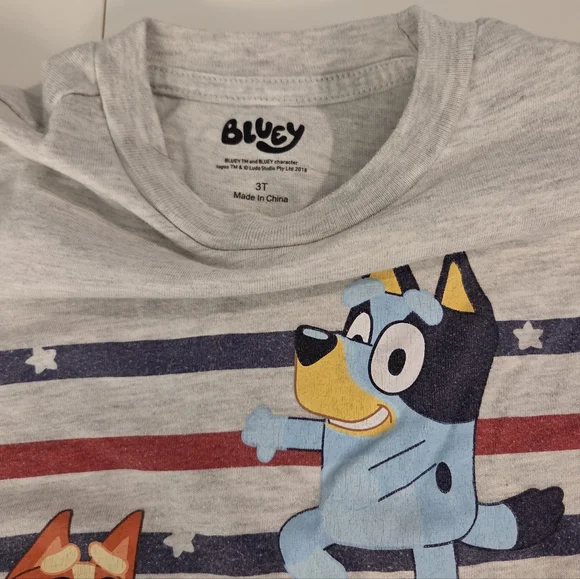 Bluey - Bluey and Bingo Short Sleeve Tee And Shorts - Red & Blue Stripes - 3T - Picture 2 of 7